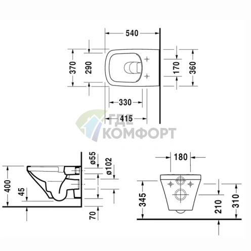 Подвесной унитаз DURAVIT DURASTYLE Rimless с сиденьем с системой мягкого закрывания (255109+006379) ) - фото 2