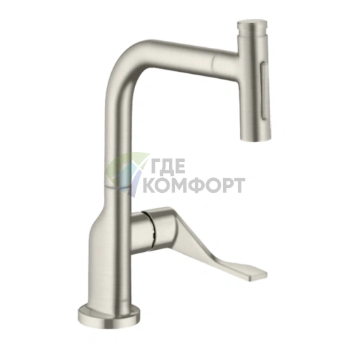 Кухонный смеситель AX Citterio Select с выдвижным душем и sBox, сталь (39862800) - фото 1