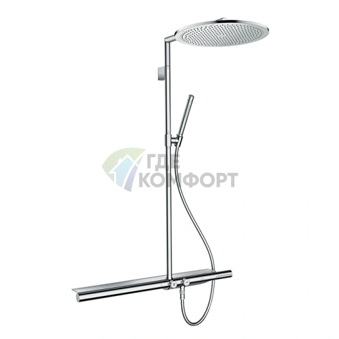 Душевая стойка с термостатом AX: верхний душ 350 мм, ручной душ, полочка, хром (27984000) - фото 1