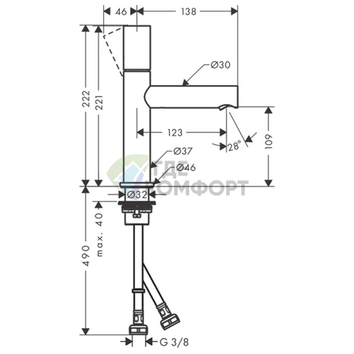 Смеситель для раковины AX Uno на одно отверстие, хром (45002000) - фото 2