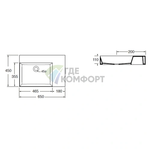 Подвесная-накладная раковина AZZURRA ELEGANCE Squared 60х45 см без отверстия, белая - фото 2