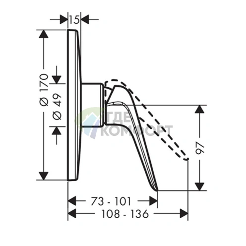 Встраиваемый смеситель для душа Hansgrohe Novus Highflow, хром (71066000) - фото 2
