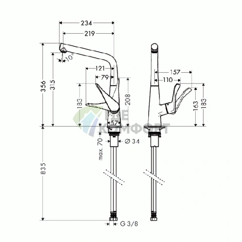 Смеситель для кухни Hansgrohe Metris с поворотным изливом, хром (14822000) - фото 2