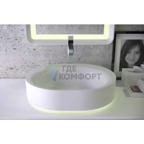 Накладная раковина KNIEF Moon 55х45x16 см с интеллектуальной LED-подсветкой, белая матовая - фото 1