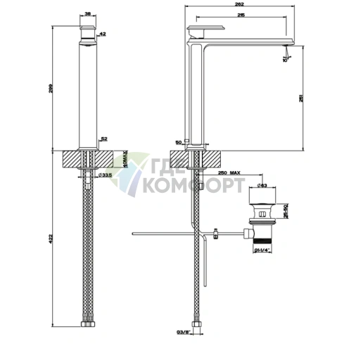 Высокий смеситель Gessi Eleganza для раковины с донным клапаном в отделке Finox (46003#149) - фото 2