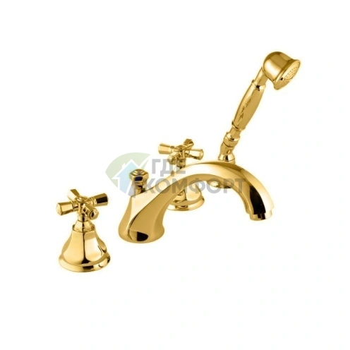 Смеситель для ванны Nicolazzi Teide Four с высоким изливом и ручным душем в золотом исполнении (1904GO45) - фото 1
