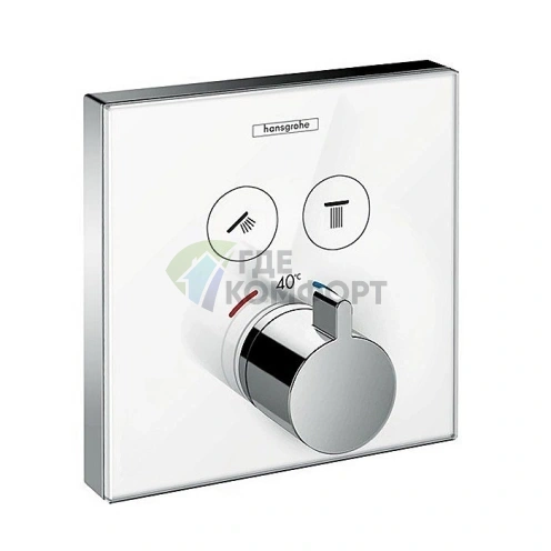 Термостат для душа Hansgrohe ShowerSelect: белый/хром, стеклянная панель, 2 источника (15738400) - фото 1