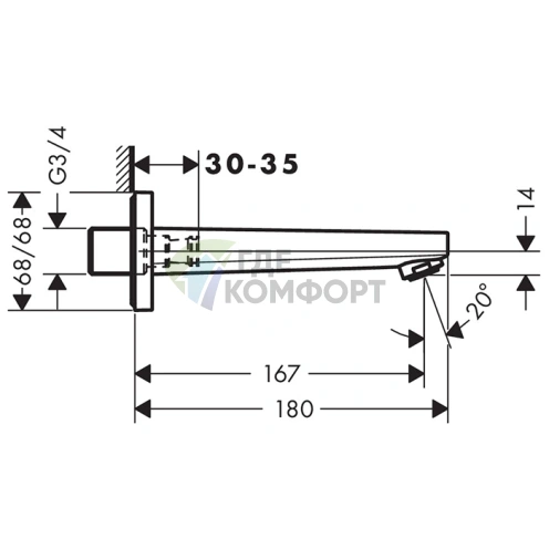 Настенный излив для ванны Hansgrohe Metropol 167 мм, хром (32542000) - фото 2