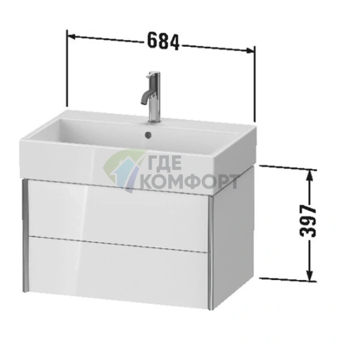 Подвесная тумба Duravit XViu, 2 ящика, белый глянцевый/шампань мат (XV43350B122) - фото 2