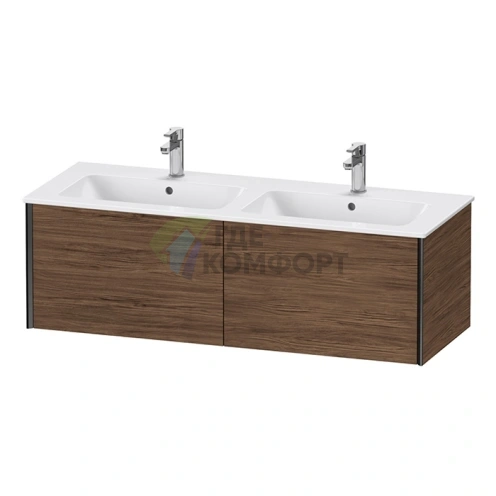 Тумба подвесная Duravit XViu для двойной раковины, 2 ящика, цвет walnut dark/черный матовый (XV40290B221) - фото 1