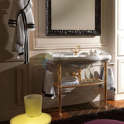 Металлическая конструкция KERASAN Retro 1050 с полкой-решеткой, полотенцедержателями и мыльницей, золото (730091) - фото 1