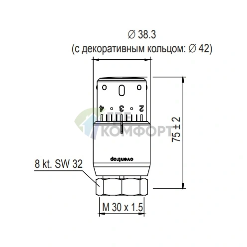 Термостат Oventrop Uni SH M30x1-5 матовая сталь 1012085 - фото 4