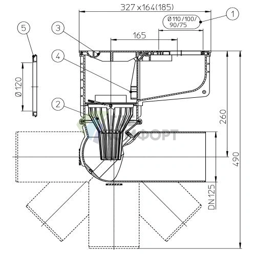 Трап HL660/2 уличный для наружного приема воды из ливнестоков DN110/125 - фото 2