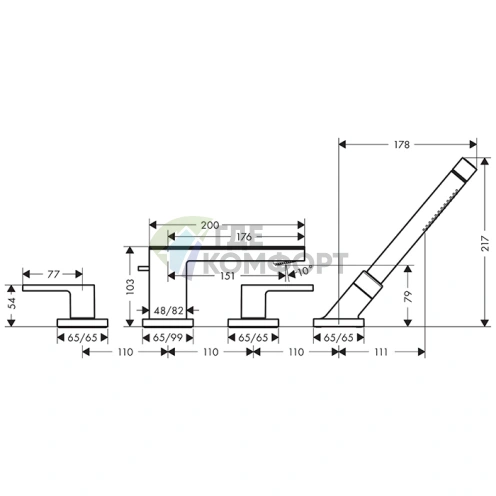 Смеситель для ванны AX MyEdition в шлифованной бронзе без панели (47432140) - фото 2