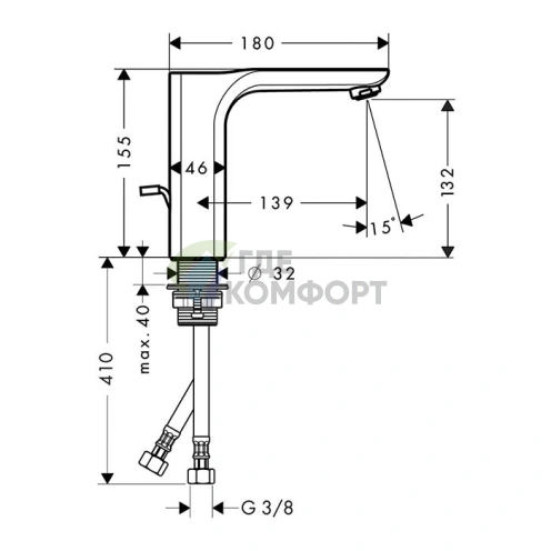 Смеситель для раковины AX Urquiola на 1 отверстие, 139 мм, с донным клапаном, хром (11020000) - фото 2