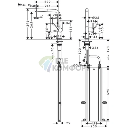 Кухонный смеситель Hansgrohe Talis M54 с вытяжным изливом и sBox (72809000) - фото 2
