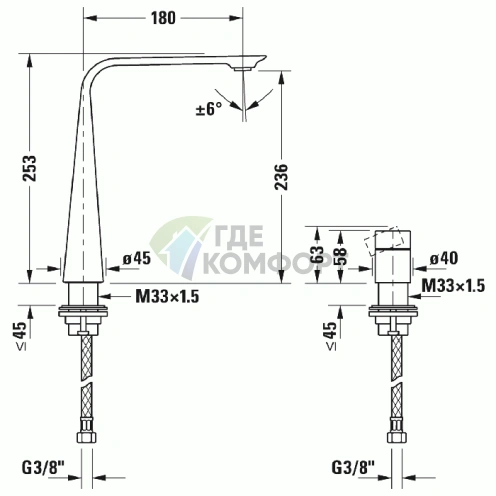 Смеситель для раковины Duravit D.1 с ручкой-цилиндром, хром (D11130009010) - фото 2