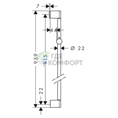 Душевая штанга HG UnicaCroma 90 см с держателем для ручного душа, хром (26506000) - фото 2