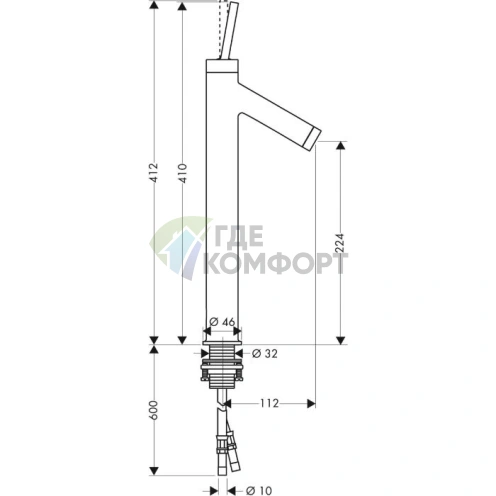 Смеситель для раковины AX Starck 250 мм, хром, без донного клапана (10129000) - фото 2