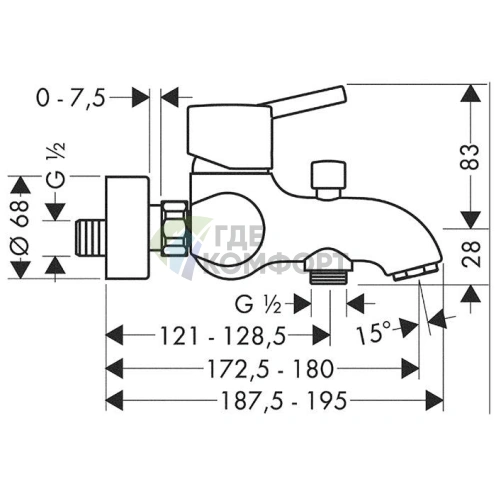 Смеситель для ванны Hansgrohe Talis S настенный, с вакуумным переключателем и изливом 180 мм, хром (32420000) - фото 2