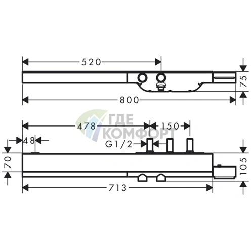 Настенный термостат для ванны AX Showers с полкой и 2 выходами, шлифованный никель (45440820) - фото 2