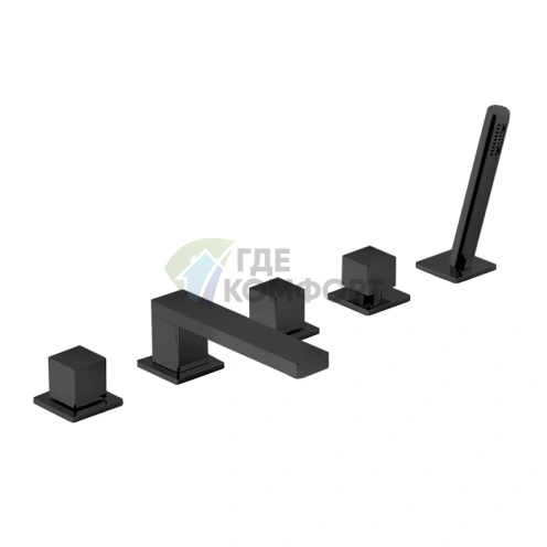 Смеситель FANTINI MINT для борта ванны с ручным душем, матовый черный, на 5 отверстий (34 13 F165) - фото 1