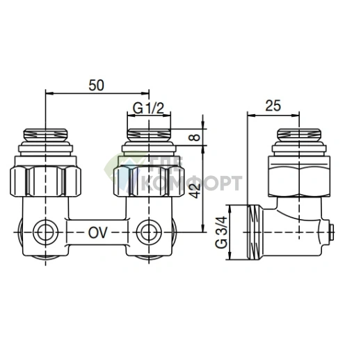 Узел нижнего подключения Oventrop Multiflex F ZB 1/2 AGx3/4 AG 1015884 угловой - фото 2