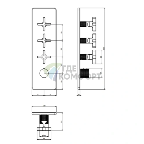 GESSI INCISO Золотой термостатический смеситель для 3 источников воды (58226#246) - фото 2