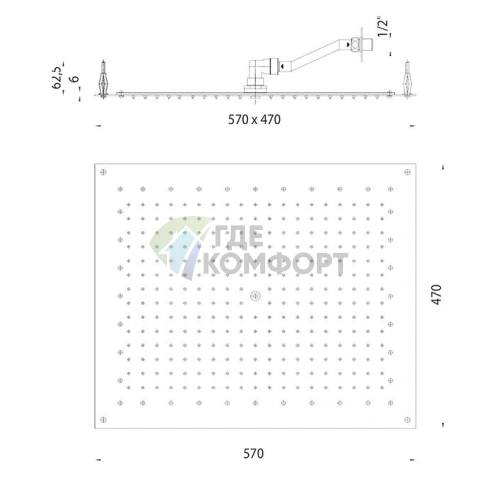 Верхний душ BOSSINI PARIS-RECTANGULAR 570x470 мм, плоский, хром (I01608.030) - фото 2