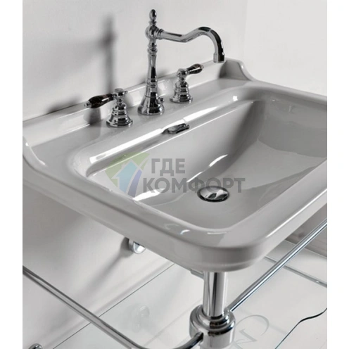 Керамическая раковина Kerasan Waldorf 80х55 см белая с 3 отверстиями под смеситель и хромированными заглушками (4141K1bi/cr*3) - фото 2