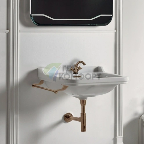 Керамическая раковина Kerasan Waldorf 60x55 см белая с отверстием под смеситель, заглушка хром (4140K1bi/cr*1) - фото 2