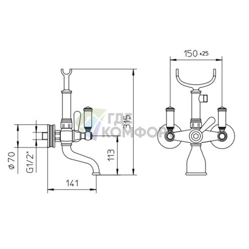 Смеситель для ванны Bossini Liberty с душевой лейкой и латунным шлангом в цвете античная бронза (Z001103.022) - фото 2