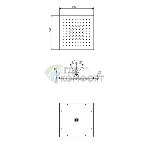 Верхний душ Fantini Mint MINT: многофункциональная панель 30x30 см, матовая натуральная сталь (79 93 K053) - фото 2