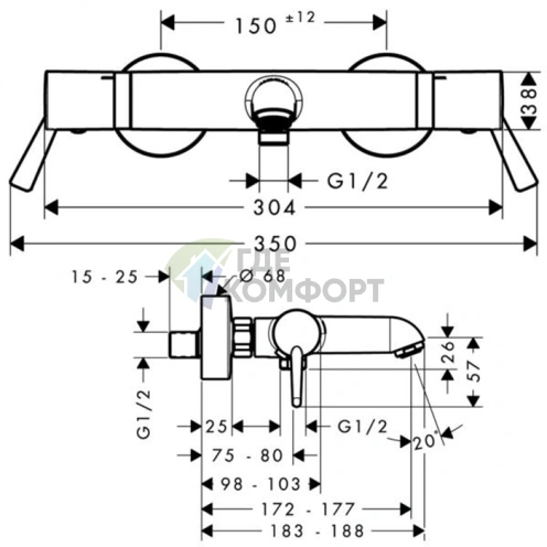 Термостат для ванны Hansgrohe Ecostat Comfort с двумя источниками воды и изливом 178 мм (13115000) - фото 2
