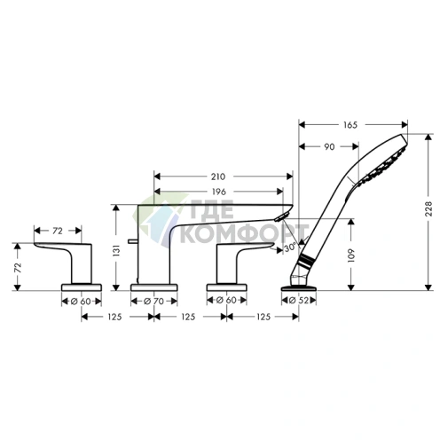 Смеситель для ванны Hansgrohe Talis E с ручным душем в шлифованной бронзе (71748140) - фото 2
