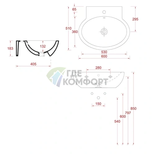 Раковина Artceram FILE 20 подвесная 60х51 см с 1 отв под смесительитель со слив-переливом цвет белый - фото 2