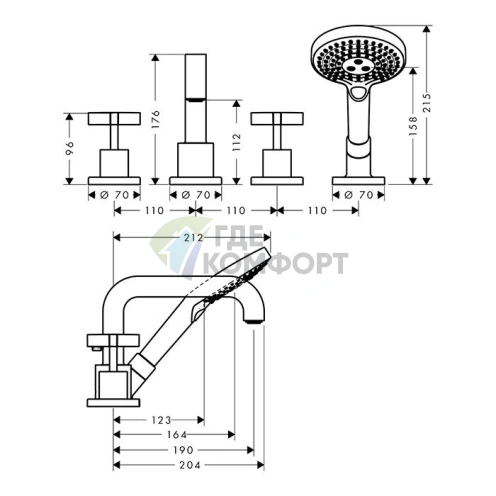 Смеситель для ванны AX Citterio в полированном красном золоте (39453300) - фото 2
