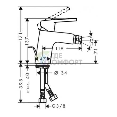 Смеситель для биде Hansgrohe Logis Loop, 70 мм, хром (71250000) - фото 2