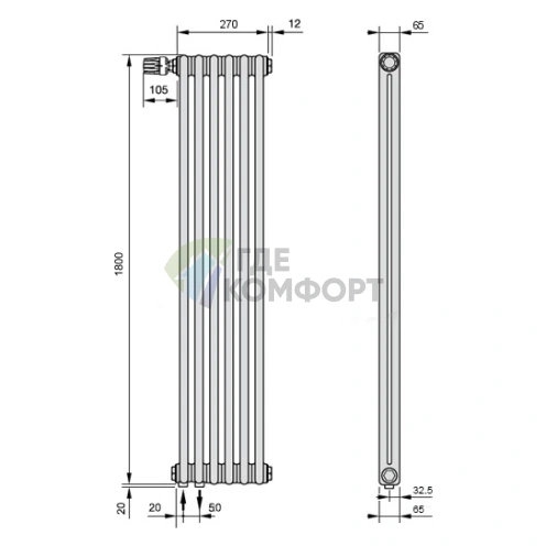 Радиатор стальной трубчатый Arbonia 2180/06 N69 твв с нижним подключением - фото 3