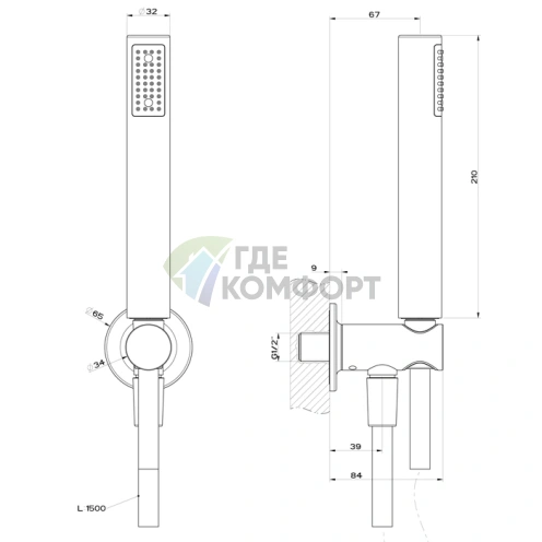 GESSI INCISO: Душевой комплект с выводом, держателем и лейкой в цвете Finox Brushed Nickel (58123#149) - фото 2
