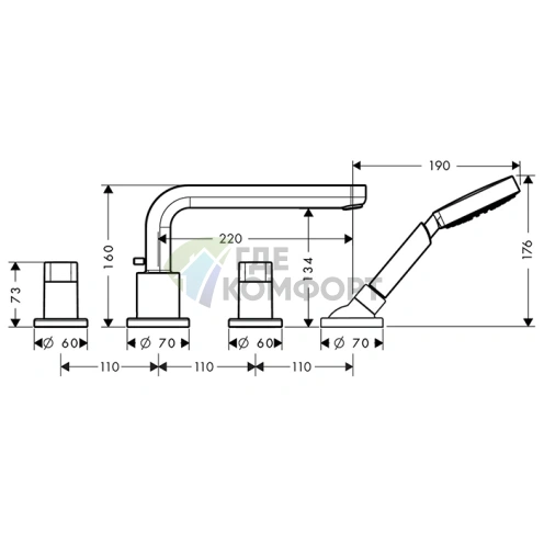 Смеситель для ванны Hansgrohe Metris S с ручным душем, хром (31447000) - фото 2