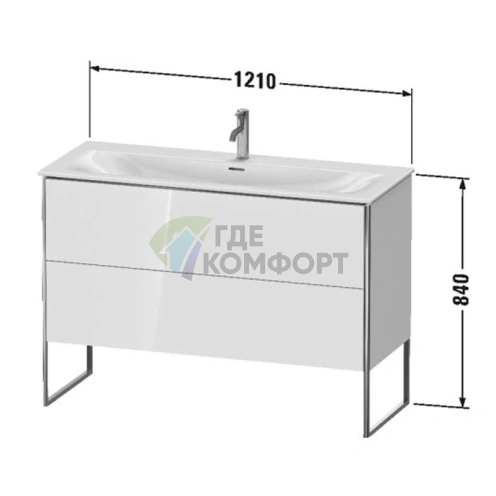 Тумба напольная Duravit XSquare под раковину с двумя ящиками, цвет White High Gloss (XS452602222) - фото 2