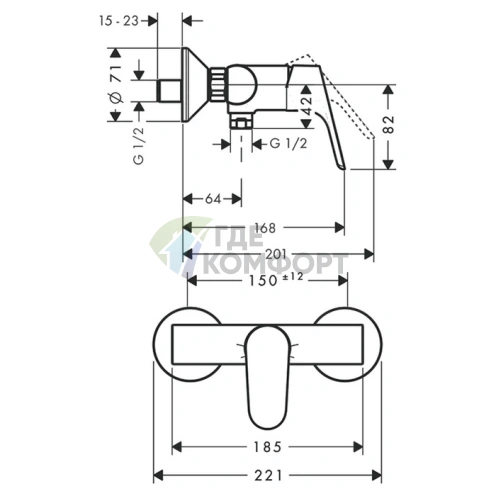 Смеситель для душа Hansgrohe Focus настенный хром (31960000) - фото 2