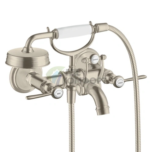 Смеситель для ванны AX Montreux с ручным душем и двумя рычагами в шлифованном никеле (16551820) - фото 1