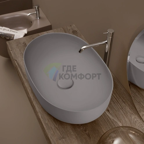 Накладная раковина Kerasan Nolita 60x40 см светло-серый без отверстия (534389) - фото 1