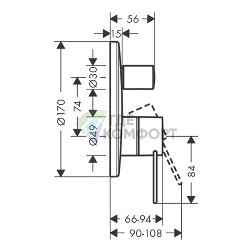 Встраиваемый однорычажный смеситель для ванны AX Uno с защитой EN1717, хром (38428000) - фото 2
