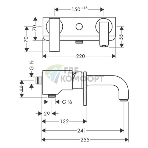 Смеситель для ванны AX Citterio с душем, цвет чёрный хром (39400340) - фото 2
