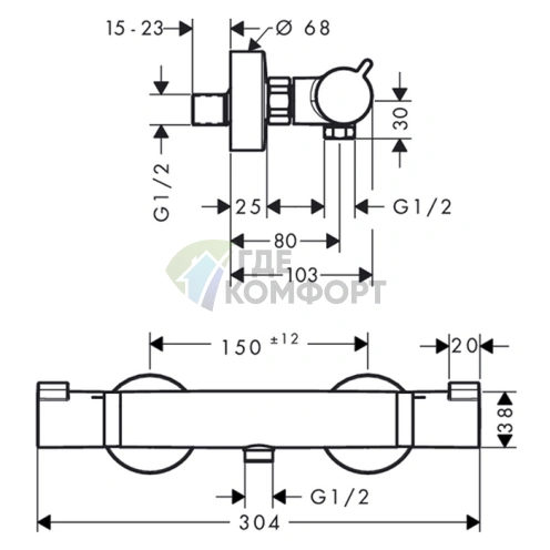 Термостат для душа Hansgrohe Ecostat Comfort: настенный, хром (13116000) - фото 2