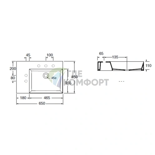 Подвесная раковина AZZURRA ELEGANCE Squared 60x45 см, белая - фото 2