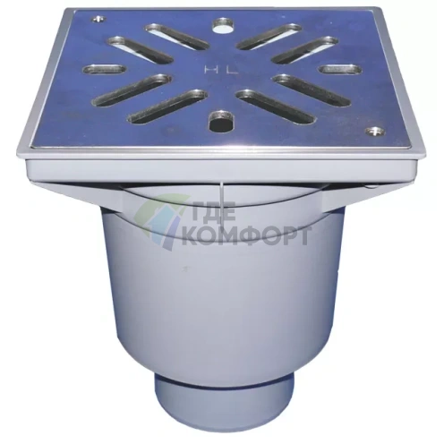 Трап HL606SW с решеткой в подрамнике 226x226 мм-грязеуловителем и вертикальным выпуском DN110 - фото 1